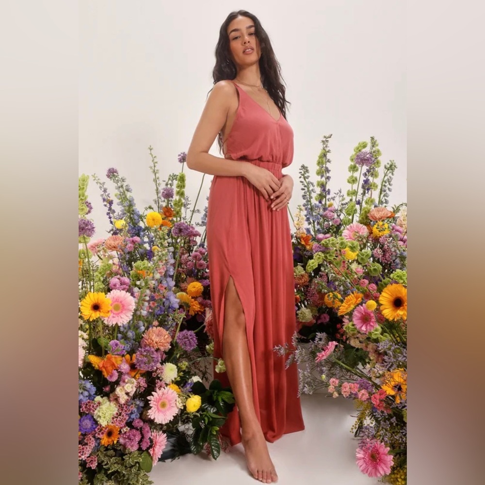 Lulus Lost In Paradise Rusty Rose Maxi Dress